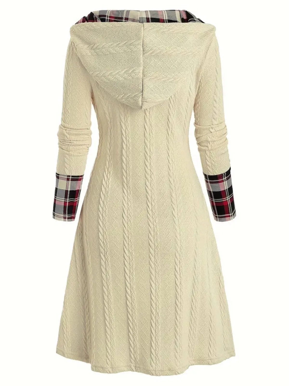 Clearance Retro Stage 1950s Plaid Knit Hooded Dress White