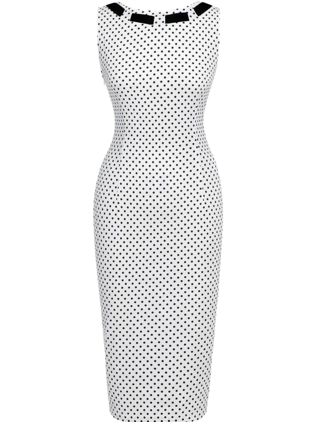 Hot Retro Stage 1960s Polka Dot Button Pencil Dress White