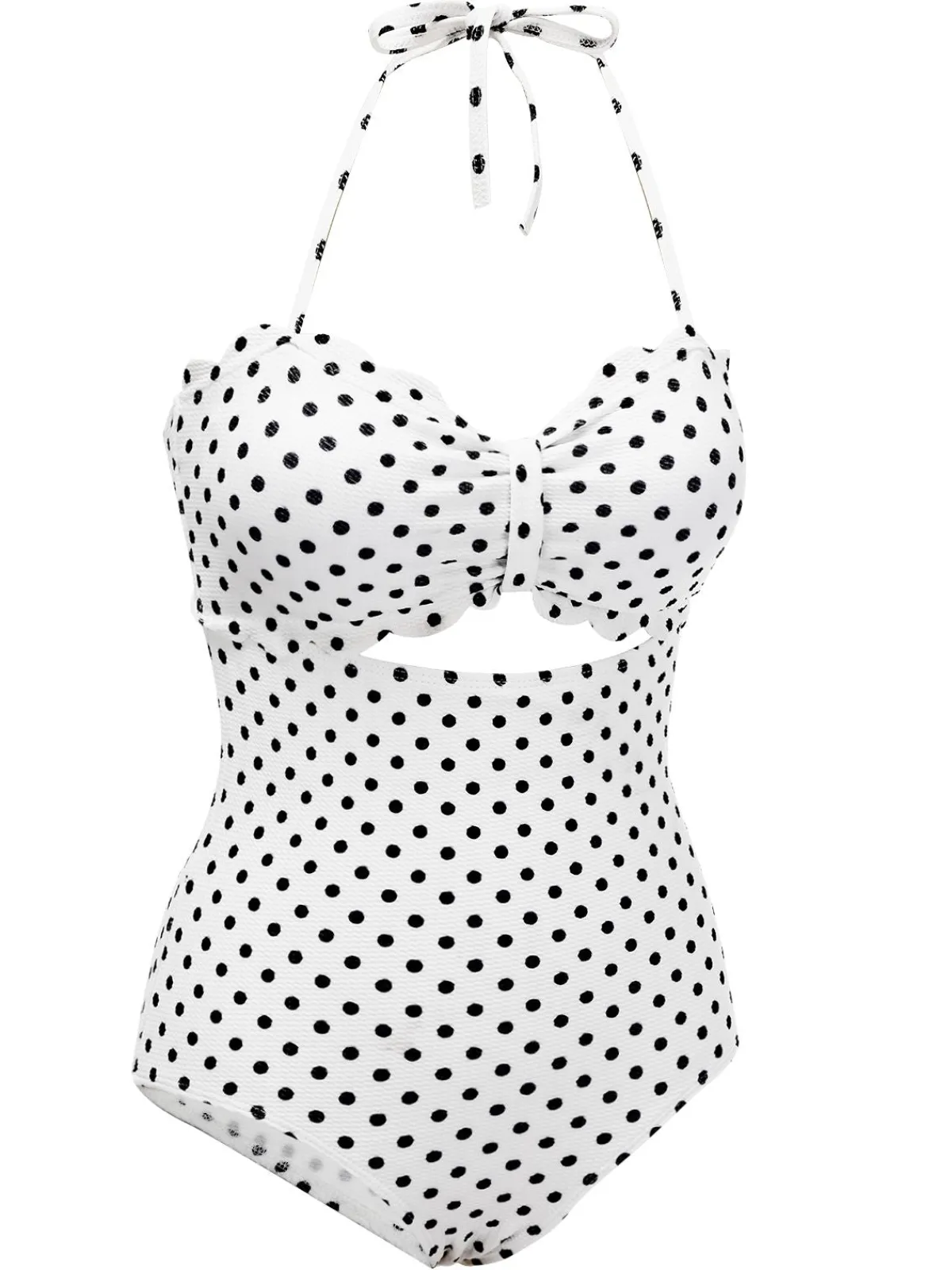 Sale Retro Stage 1940s Polka Dot Lace Up Halter Swimsuit White