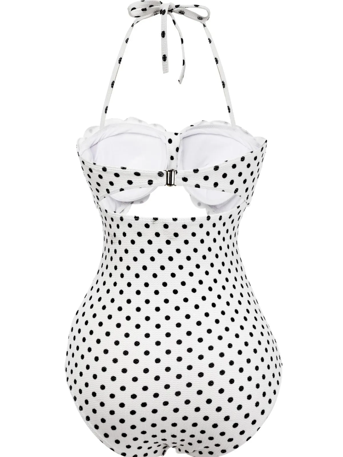Sale Retro Stage 1940s Polka Dot Lace Up Halter Swimsuit White