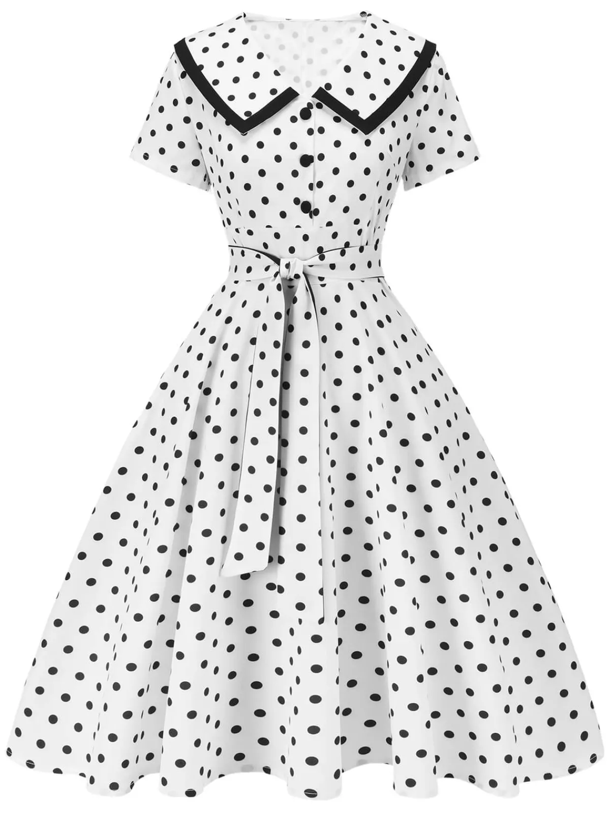 Online Retro Stage 1940s Polka Dot Lapel Dress White