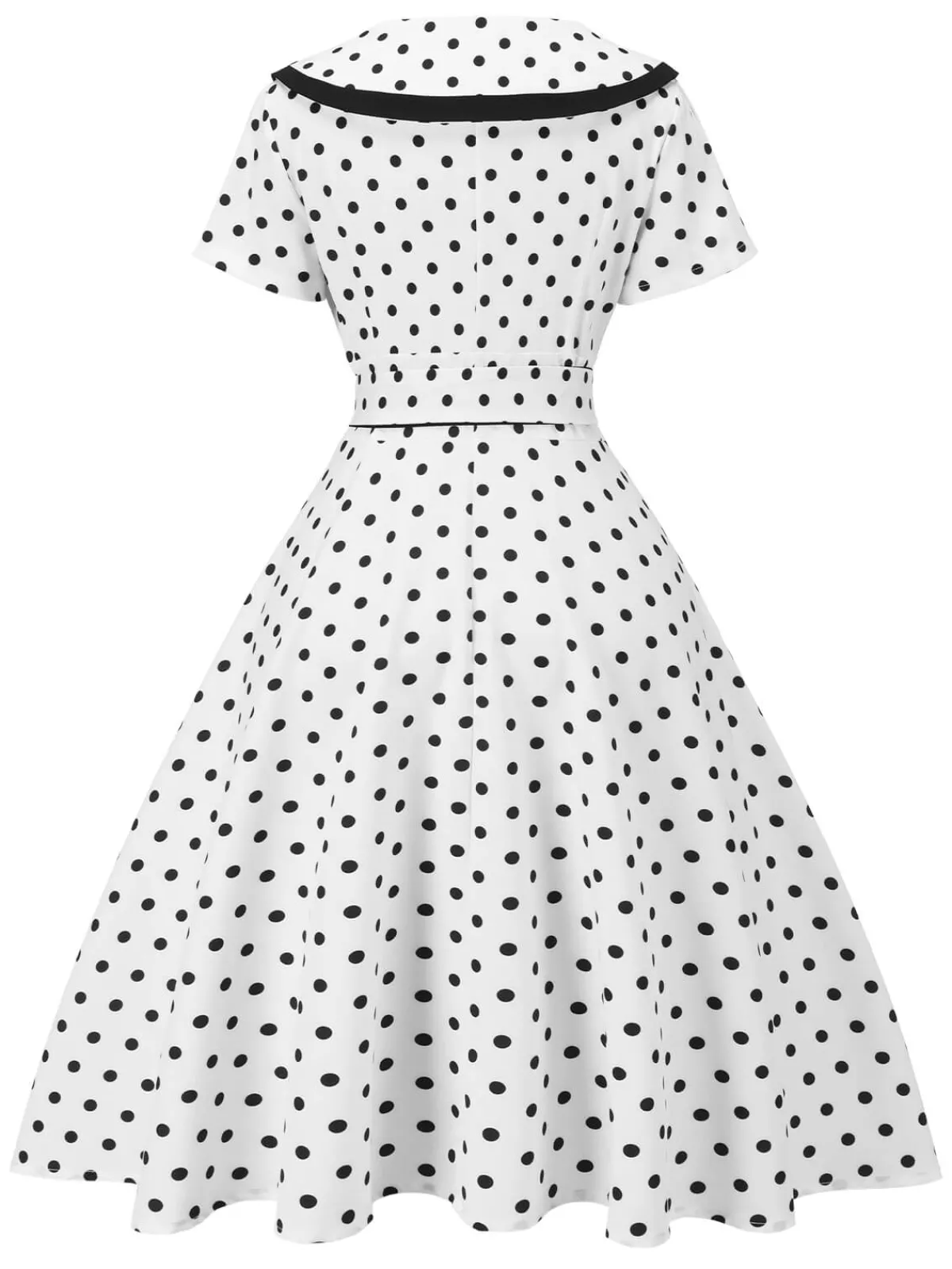 Online Retro Stage 1940s Polka Dot Lapel Dress White