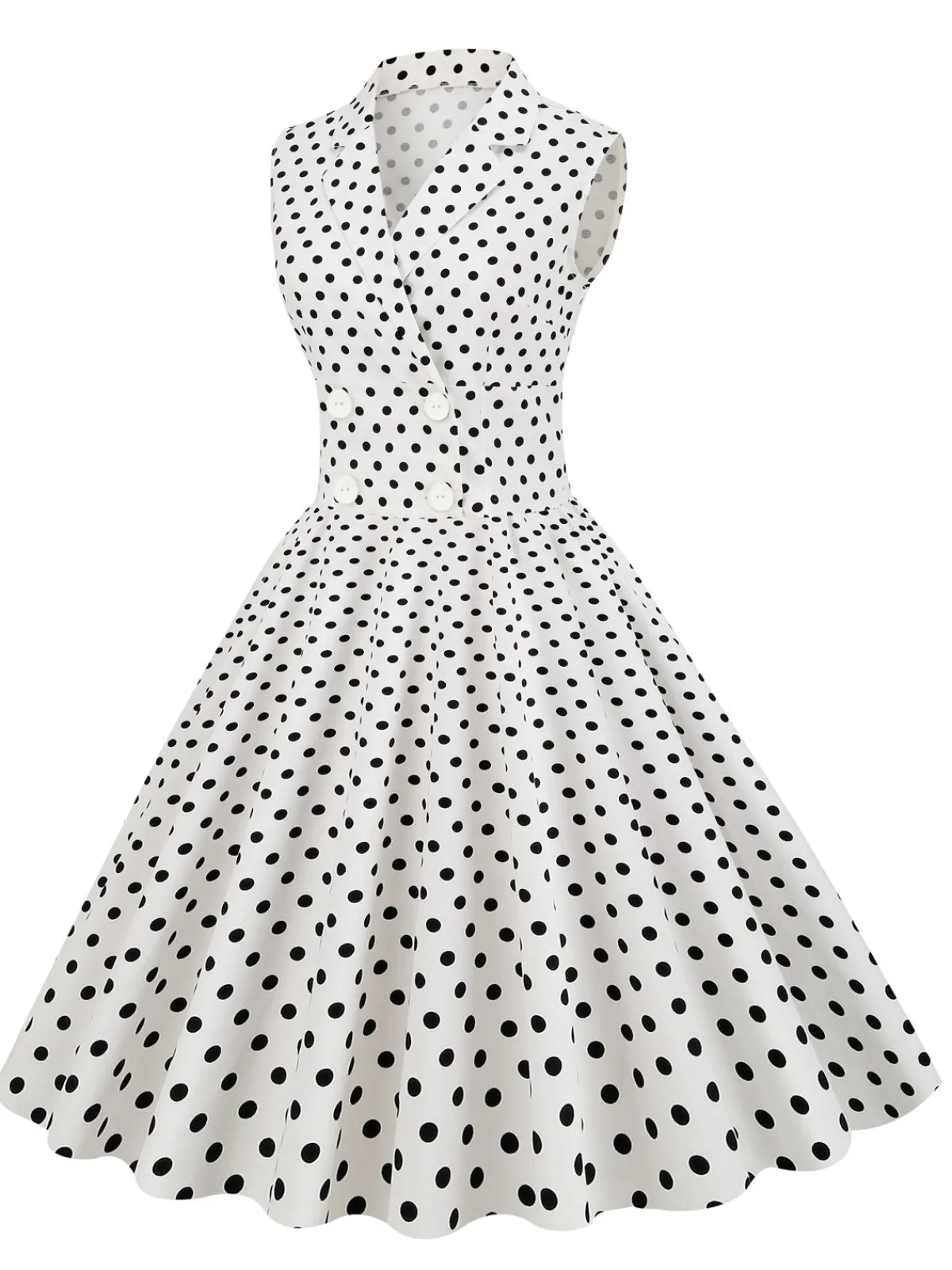Discount Retro Stage 1950s Polka Dot Lapel Swing Dress White