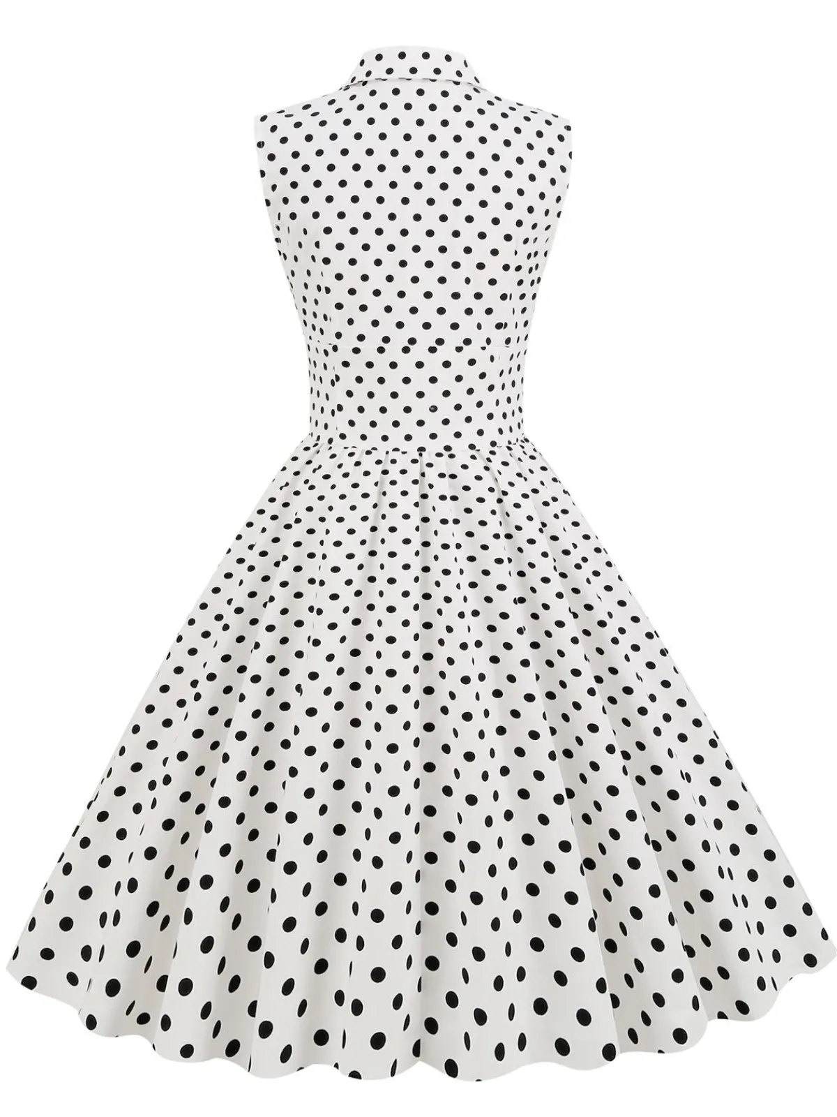 Discount Retro Stage 1950s Polka Dot Lapel Swing Dress White
