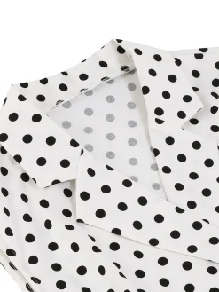 Discount Retro Stage 1950s Polka Dot Lapel Swing Dress White
