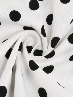 Discount Retro Stage 1950s Polka Dot Lapel Swing Dress White
