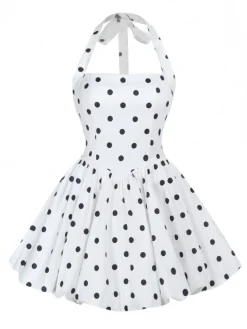 Best Retro Stage 1960s Polka Dots Halter Tutu Dress White