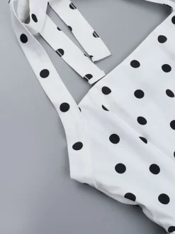 Best Retro Stage 1960s Polka Dots Halter Tutu Dress White