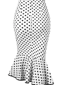 Clearance Retro Stage 1940s Polka Dots Mermaid Skirt White