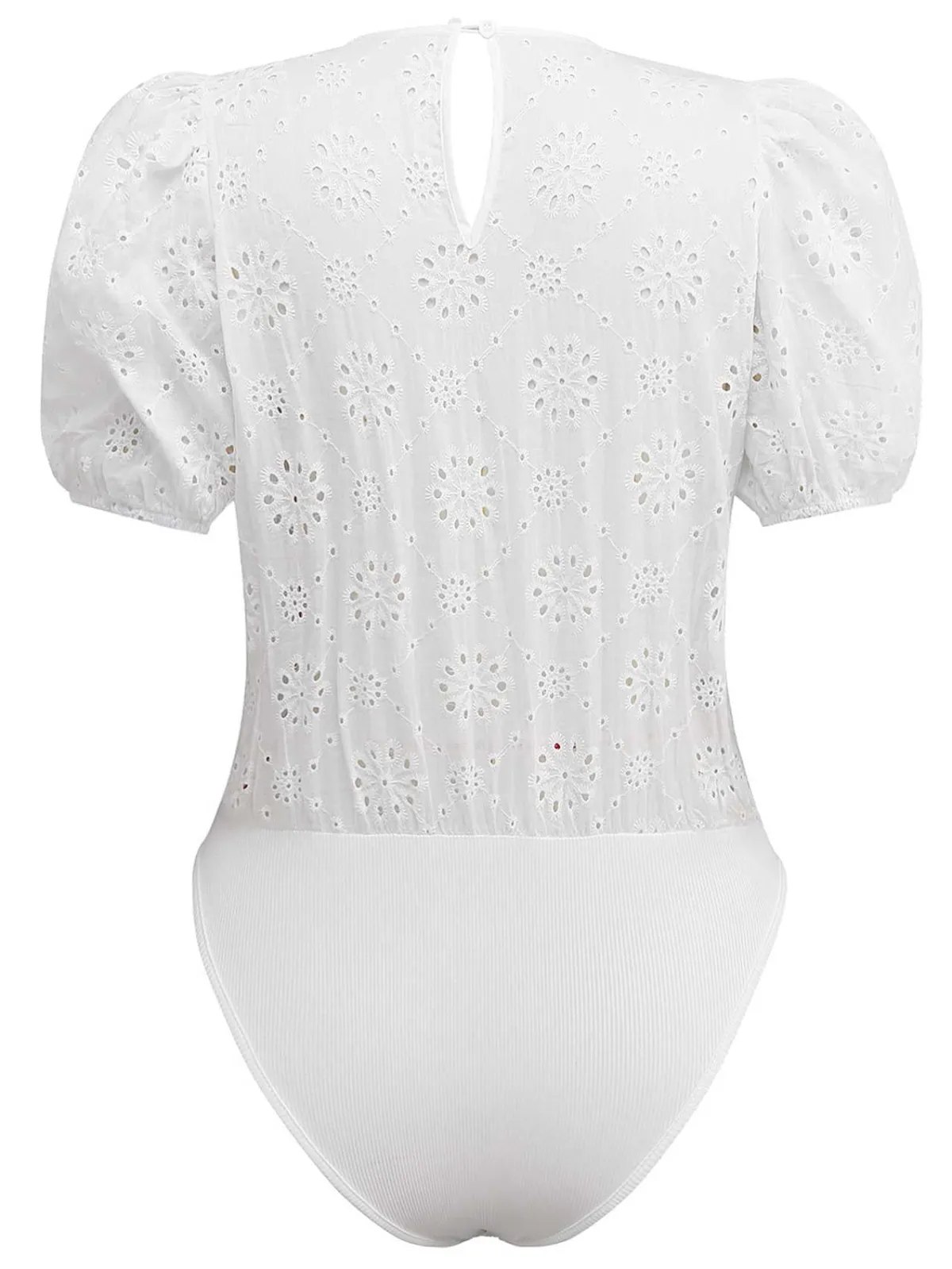 Online Retro Stage 1950s Pure Cotton Eyelet Puff Sleeve Top White