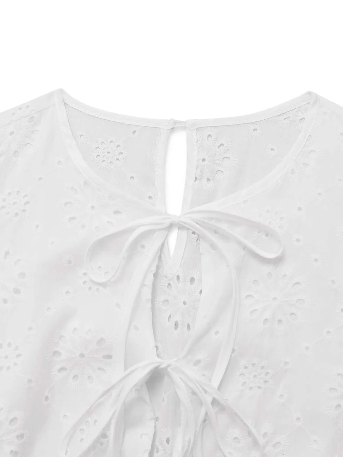 Online Retro Stage 1950s Pure Cotton Eyelet Puff Sleeve Top White