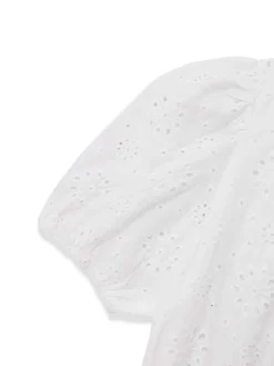 Online Retro Stage 1950s Pure Cotton Eyelet Puff Sleeve Top White