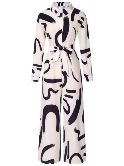 Outlet Retro Stage 1930s Random Brush Ink Lapel Jumpsuit White