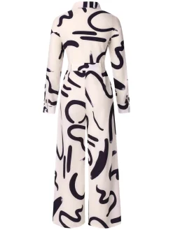 Outlet Retro Stage 1930s Random Brush Ink Lapel Jumpsuit White
