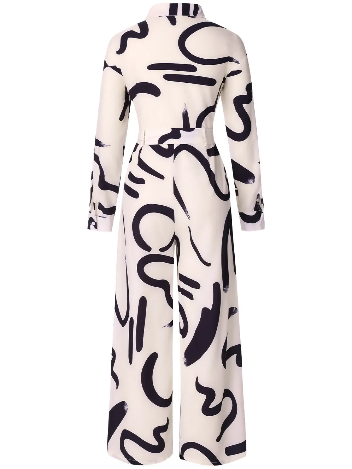 Outlet Retro Stage 1930s Random Brush Ink Lapel Jumpsuit White