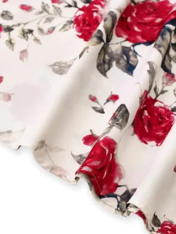 Sale Retro Stage 1950s Rose Print Lace-Up A-Line Dress White