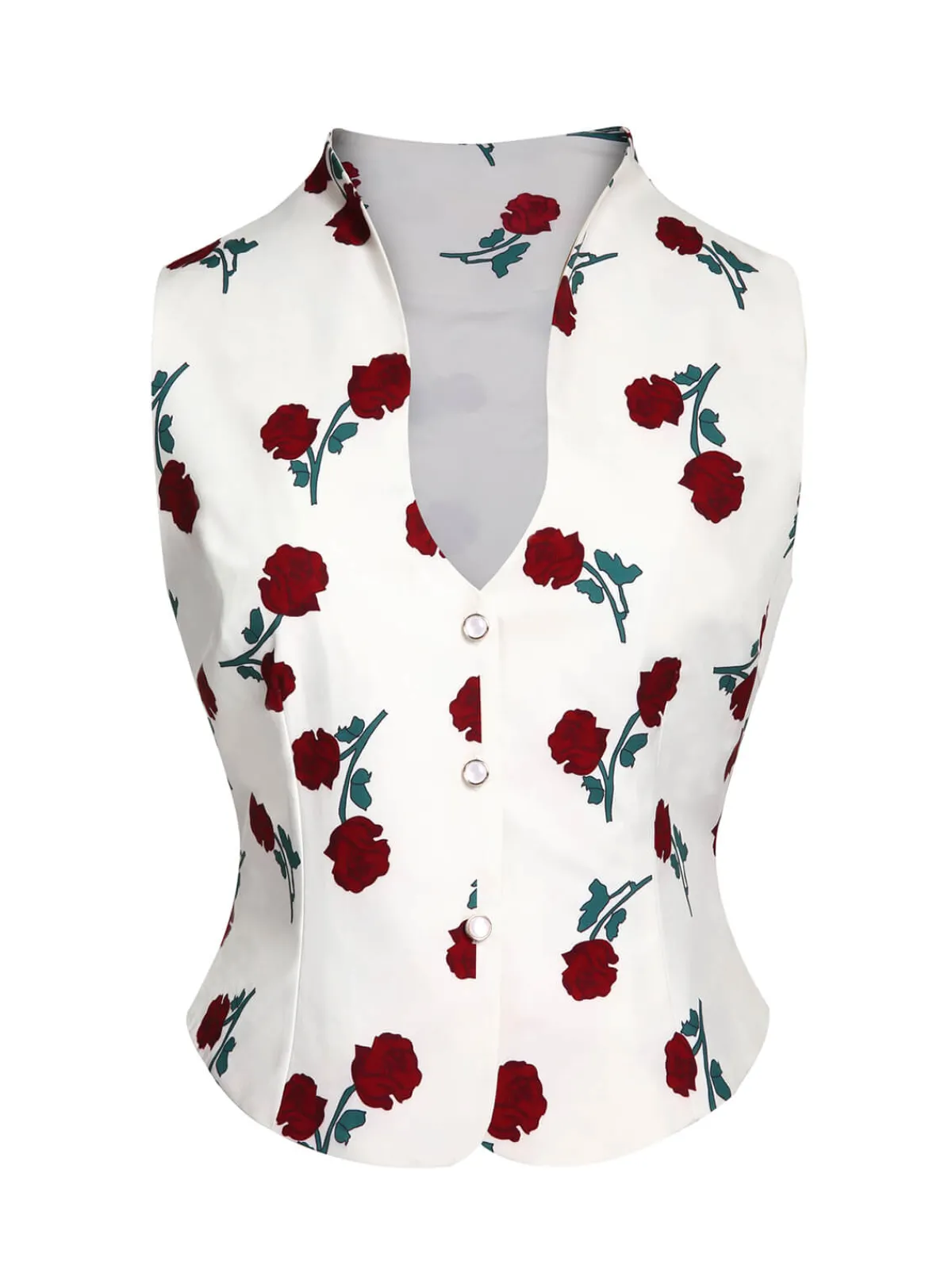 Clearance Retro Stage 1950s Roses Vintage Sleeveless Top White