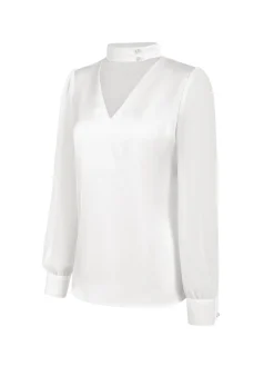 Discount Retro Stage White 1940s Round Neck Satin Puff Sleeve Blouse