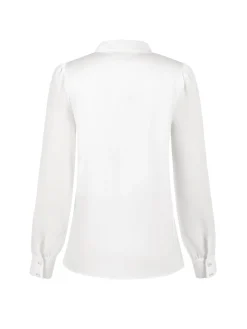 Discount Retro Stage White 1940s Round Neck Satin Puff Sleeve Blouse
