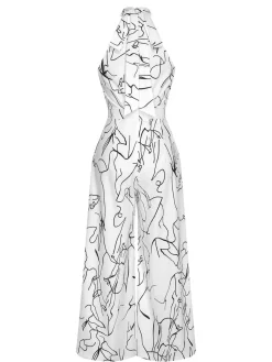 Outlet Retro Stage 1930s Round Neck Sleeveless Jumpsuit White
