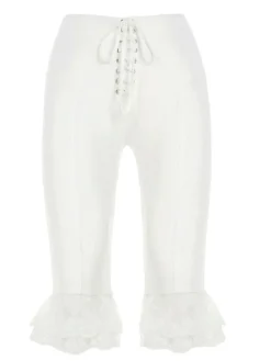 Hot Retro Stage 1950s Ruffled Lace Hem Cropped Pants White