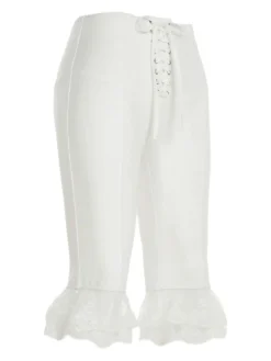 Hot Retro Stage 1950s Ruffled Lace Hem Cropped Pants White