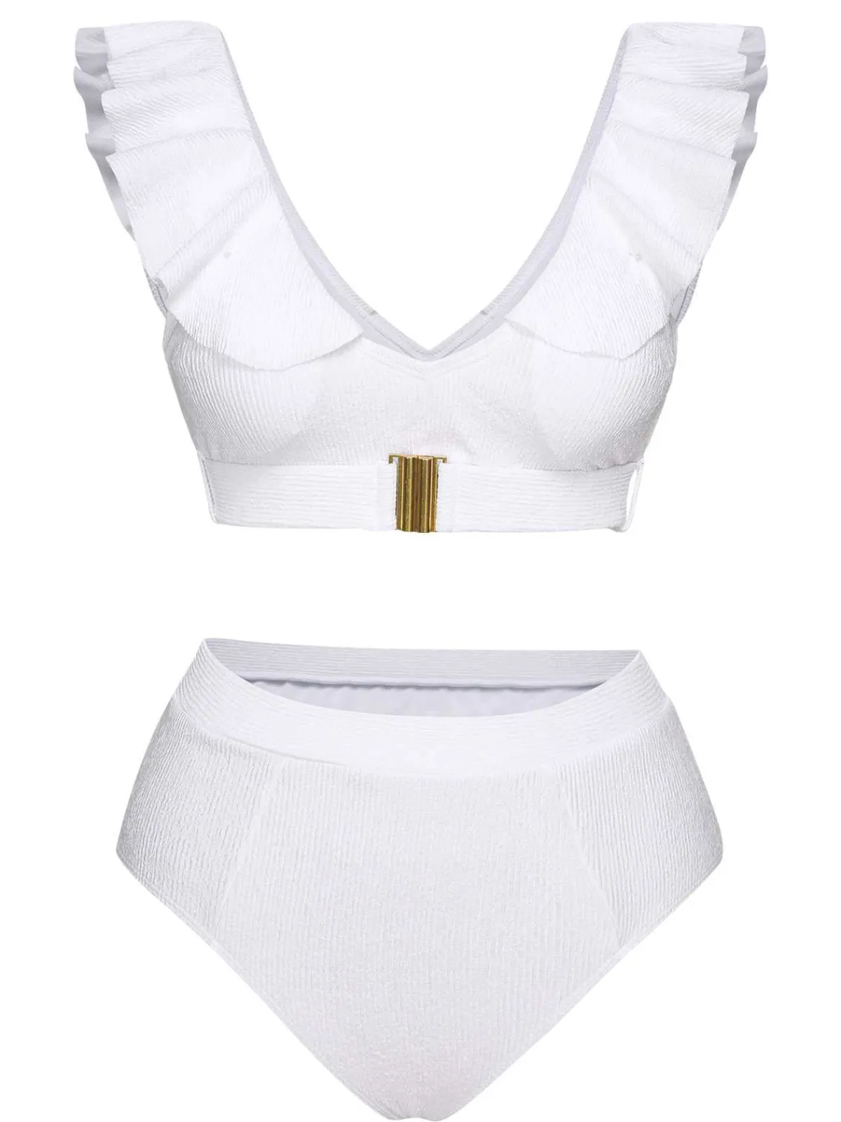 Clearance Retro Stage 1950s Ruffles Solid Swimsuit White