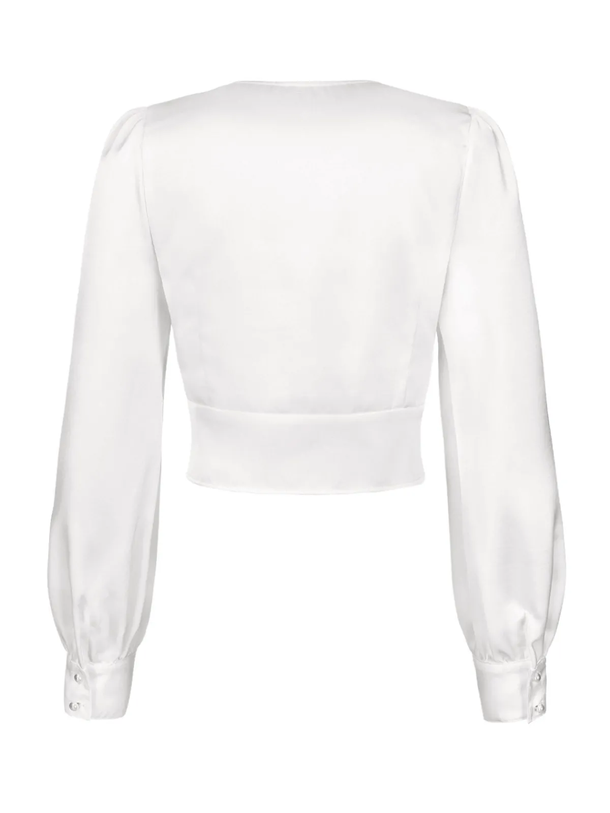 Discount Retro Stage 1940s Satin V-Neck Lantern Sleeves Blouse White