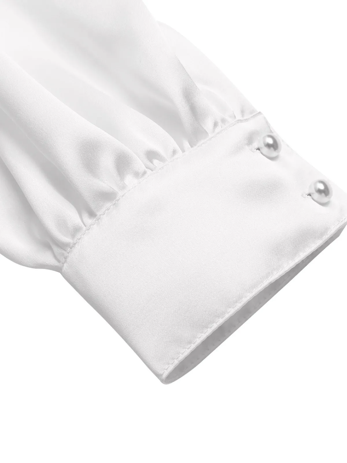 Discount Retro Stage 1940s Satin V-Neck Lantern Sleeves Blouse White