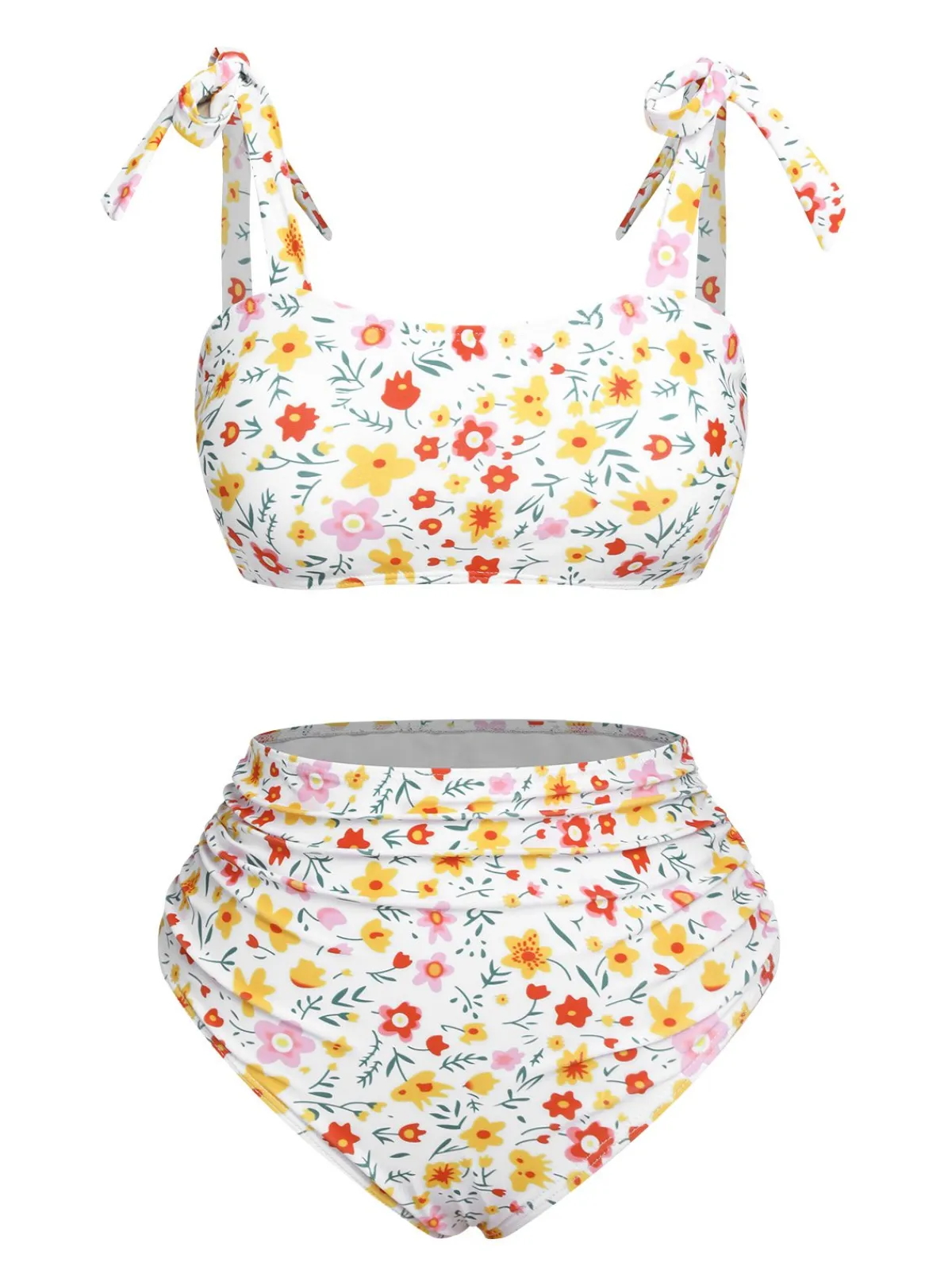 Best Retro Stage 1930s Shoulder Straps Ditsy Florals Swimsuit White
