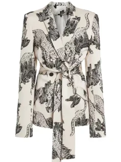 Clearance Retro Stage 1950s Sketch Style Jaguar Suit Jacket White