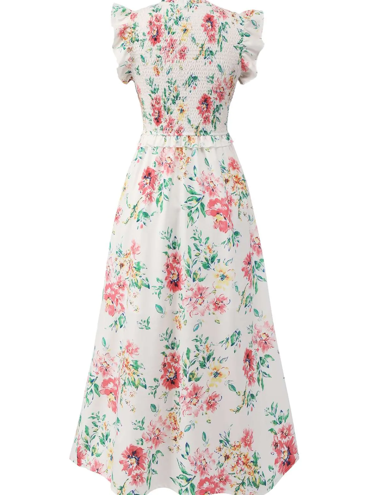 Online Retro Stage 1940s Sleeveless Floral Ruffles Dress White