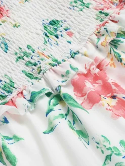 Online Retro Stage 1940s Sleeveless Floral Ruffles Dress White