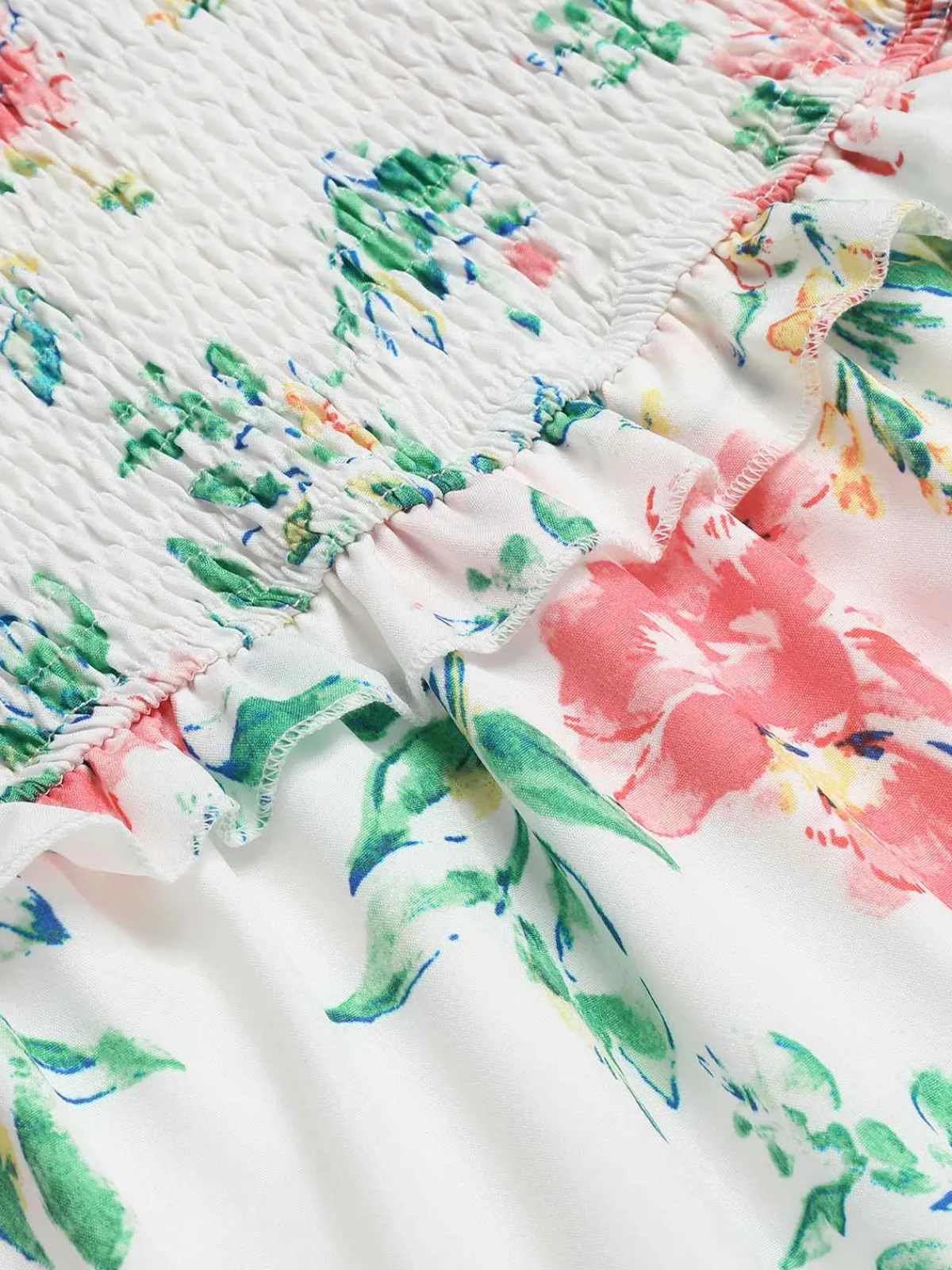 Online Retro Stage 1940s Sleeveless Floral Ruffles Dress White