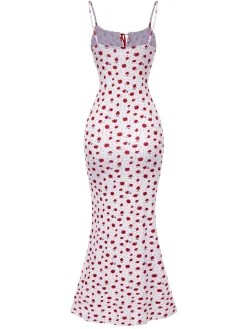New Retro Stage 1930s Small Floral Straps Mermaid Dress White