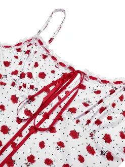 New Retro Stage 1930s Small Floral Straps Mermaid Dress White