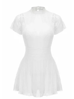 Hot Retro Stage 1940s Soild Lace Translucent Swimsuit White
