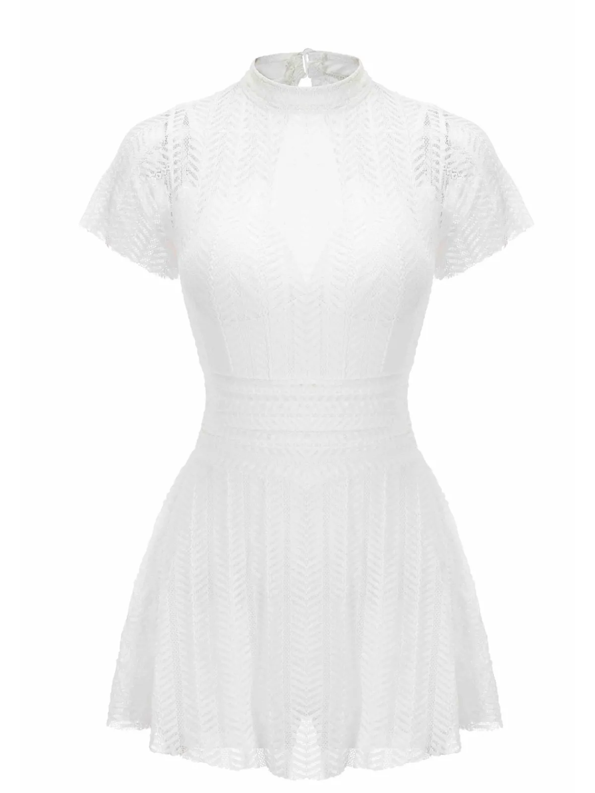 Hot Retro Stage 1940s Soild Lace Translucent Swimsuit White