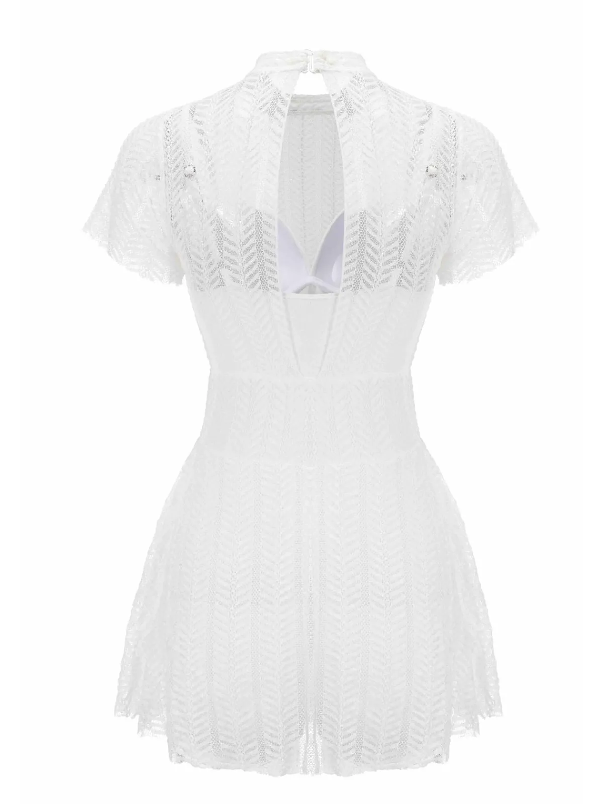 Hot Retro Stage 1940s Soild Lace Translucent Swimsuit White