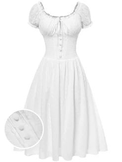 Online Retro Stage 1940s Solid Cotton Embroidered Lace Dress White