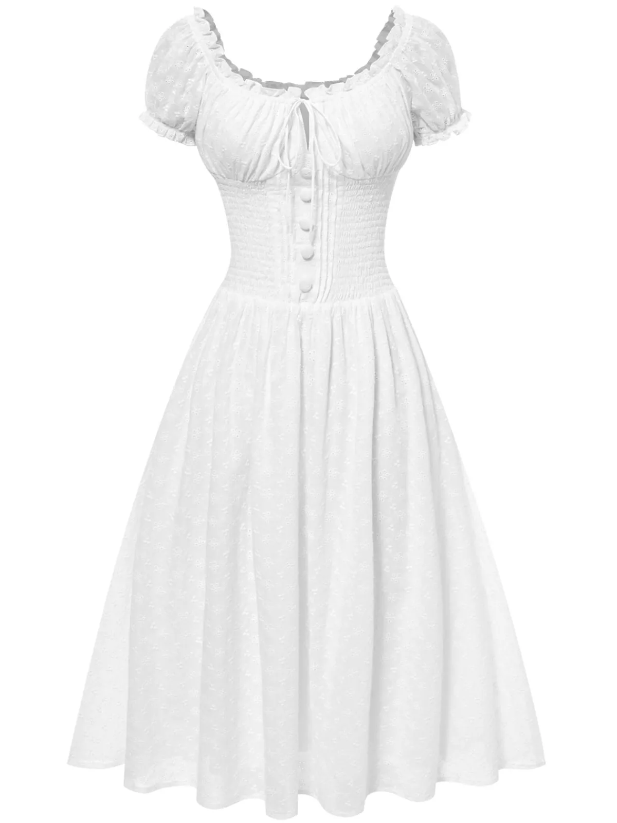 Online Retro Stage 1940s Solid Cotton Embroidered Lace Dress White