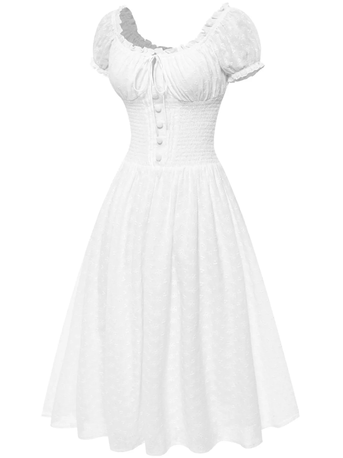 Online Retro Stage 1940s Solid Cotton Embroidered Lace Dress White