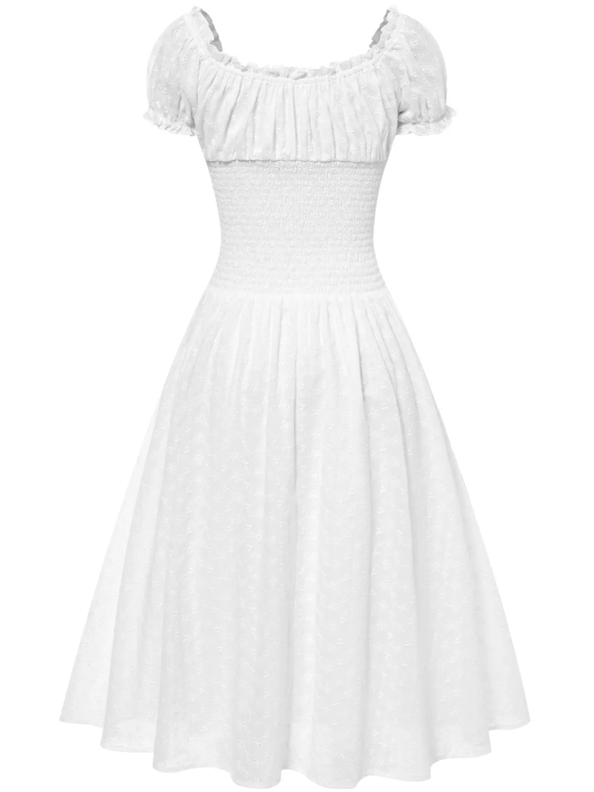 Online Retro Stage 1940s Solid Cotton Embroidered Lace Dress White