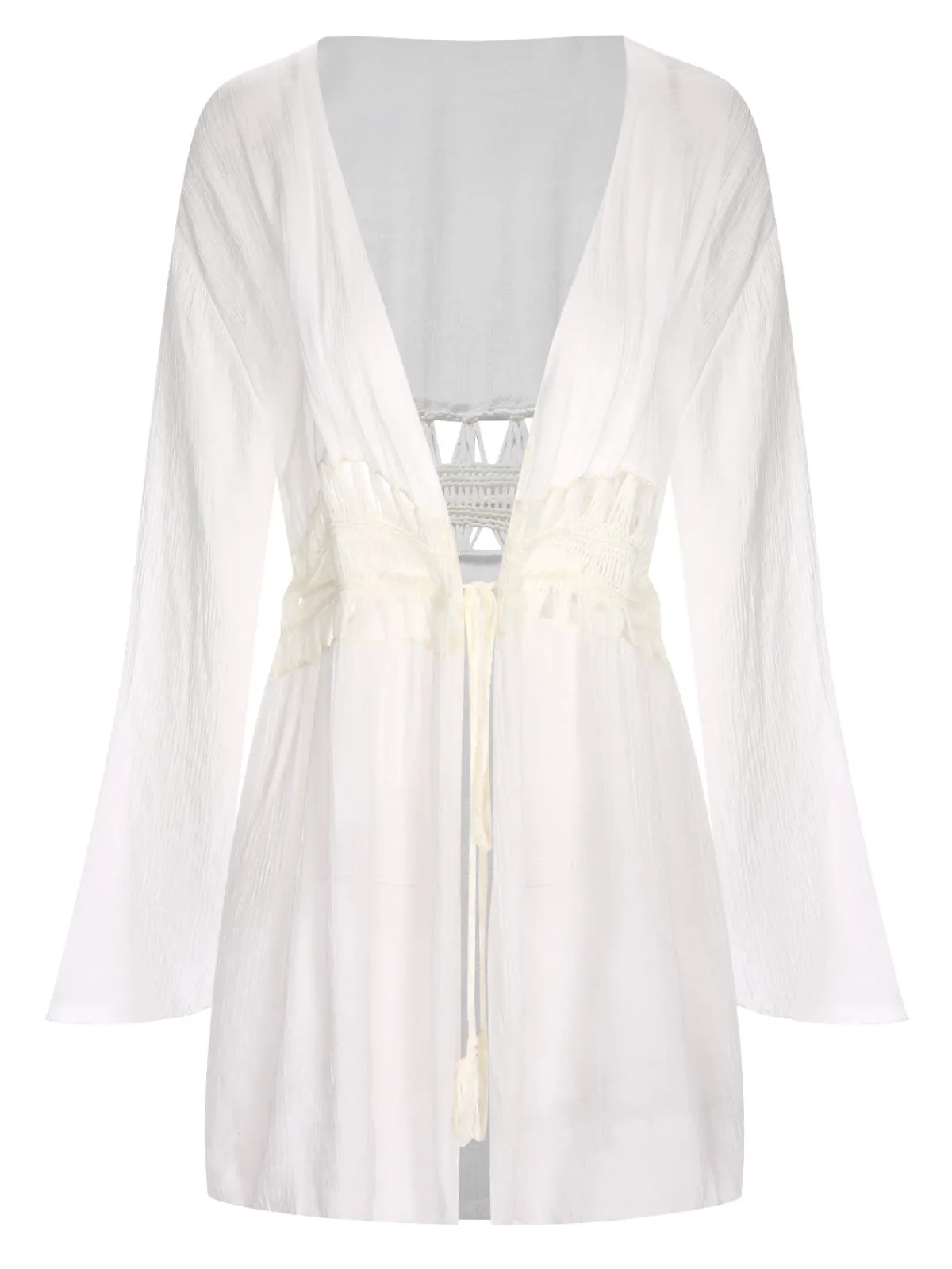 Best Retro Stage White 1960s Solid Hollow Waist Cover Up