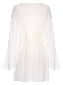 Best Retro Stage White 1960s Solid Hollow Waist Cover Up