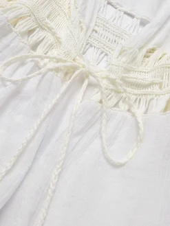Best Retro Stage White 1960s Solid Hollow Waist Cover Up