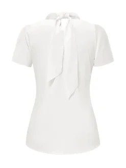 New Retro Stage 1930s Solid Keyhole-Neck Satin Blouse White