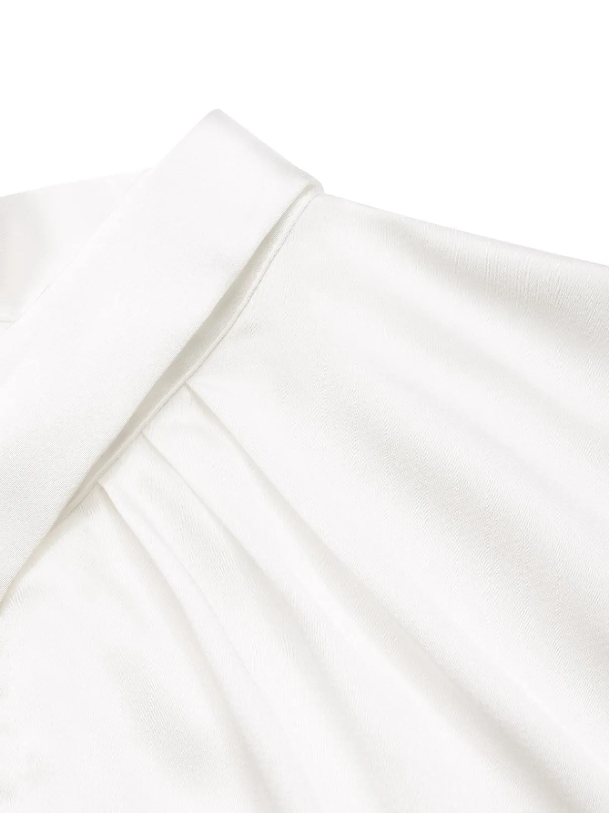 New Retro Stage 1930s Solid Keyhole-Neck Satin Blouse White