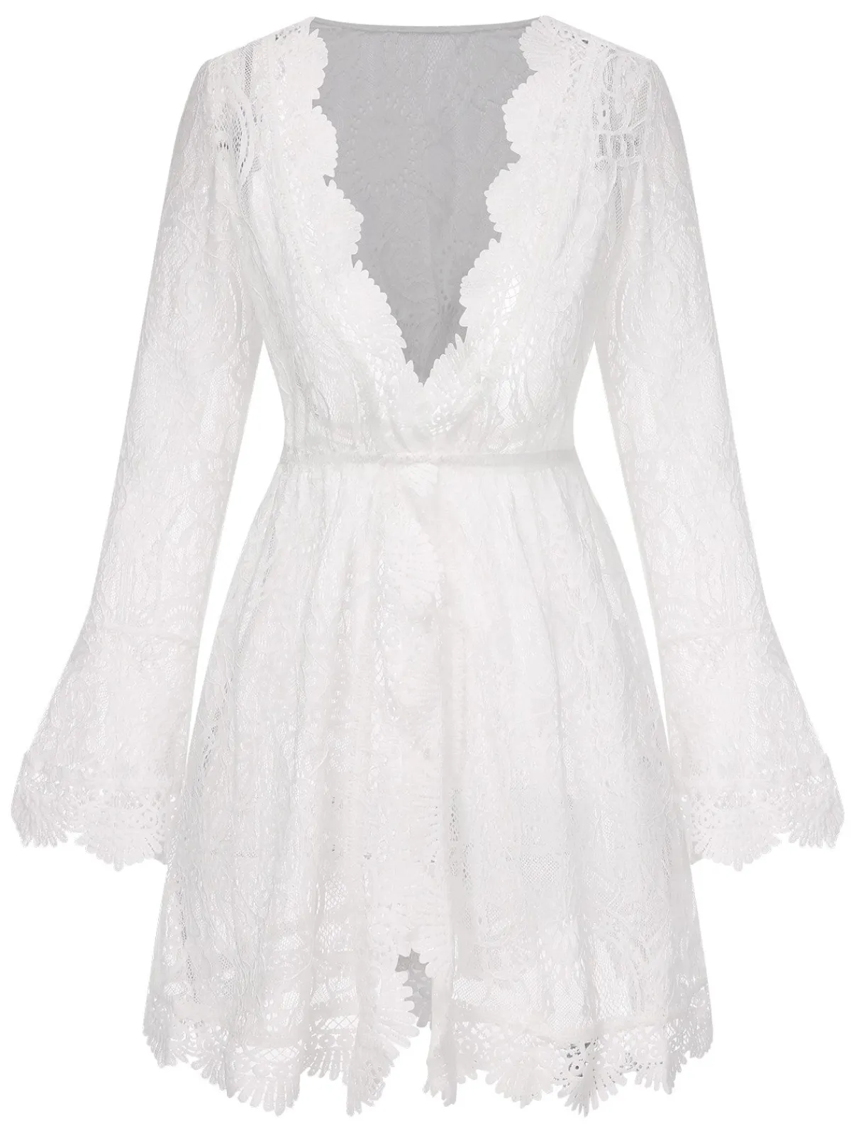 Online Retro Stage 1940s Solid Lace Beach Cover Up White