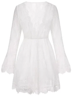 Online Retro Stage 1940s Solid Lace Beach Cover Up White